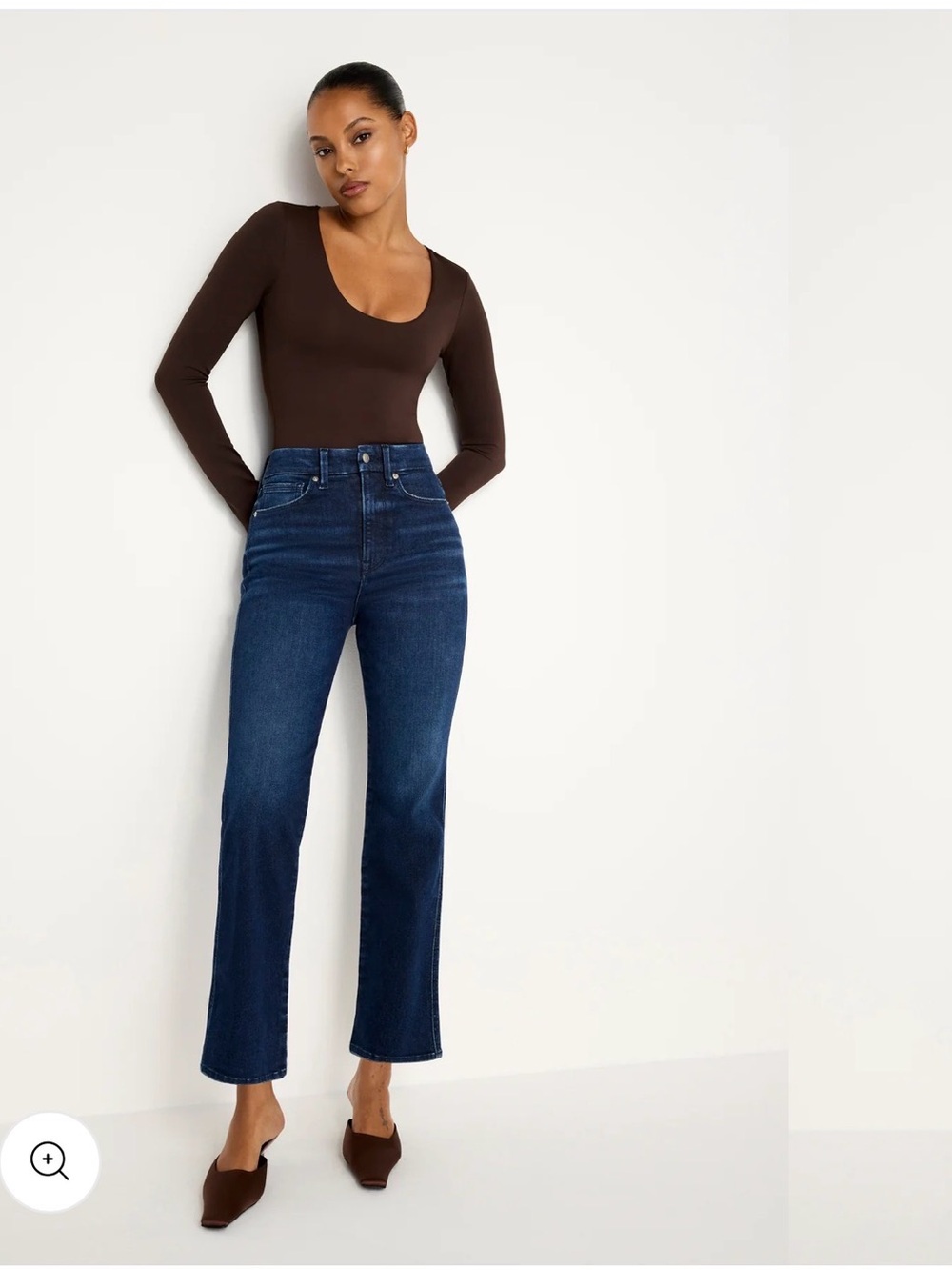 Good American Dark Indigo straight leg Cut Jeans